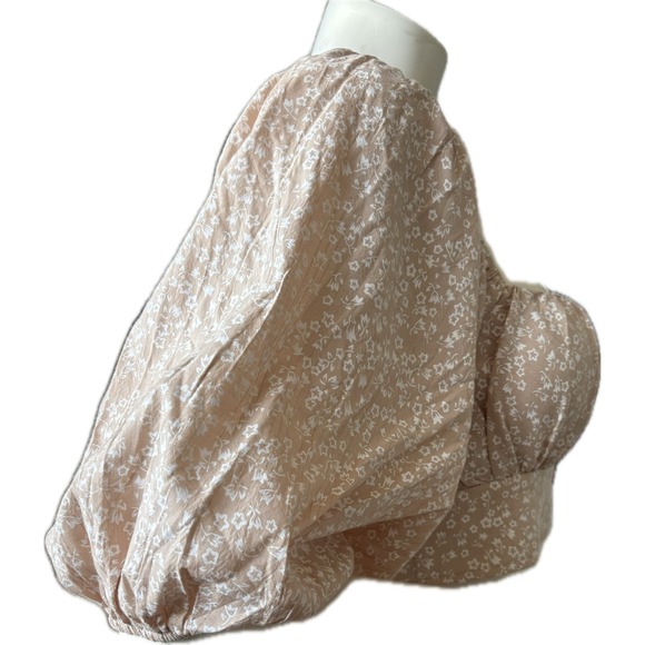 NWT Petal & Pup Floral Crop Top Puff Sleeve Tie Front Beige Women's Size‎ L - Picture 6 of 13